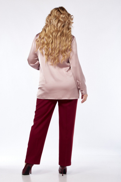Блуза и брюки с контрастным воротником и заутюженностью Элль-стиль 2365 пыльная_роза_винный - фото 3