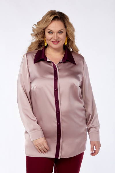 Блуза и брюки с контрастным воротником и заутюженностью Элль-стиль 2365 пыльная_роза_винный - фото 6