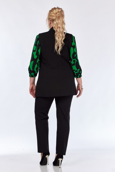 Комплект: блуза, брюки и жилет из вискозы с принтом и карманами Элль-стиль 2361 черный_зеленый_принт - фото 4