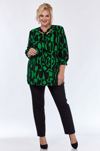 Комплект: блуза, брюки и жилет из вискозы с принтом и карманами Элль-стиль 2361 черный_зеленый_принт - фото 3