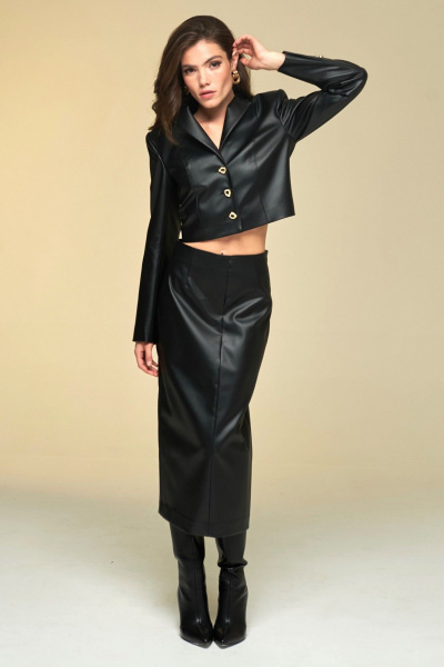 Юбка-карандаш из экокожи с разрезом и подкладкой DEVITA 2007 черный - фото 2