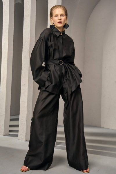 Брюки-палаццо из шелка и хлопка с эластичным поясом DEVITA 3011-4 черный - фото 6