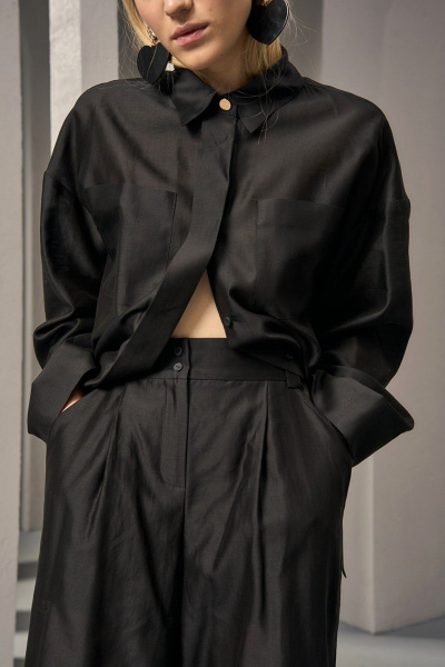 Брюки-палаццо из шелка и хлопка с эластичным поясом DEVITA 3011-4 черный - фото 5