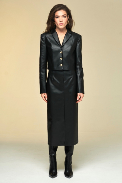 Короткий жакет из экокожи с металлическими пуговицами DEVITA 4017 черный - фото 7