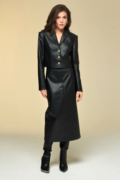 Короткий жакет из экокожи с металлическими пуговицами DEVITA 4017 черный - фото 6