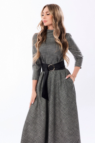 Демисезонное серое платье с застежкой на молнию и карманами Golden Valley 4756-5 темно-серый - фото 3