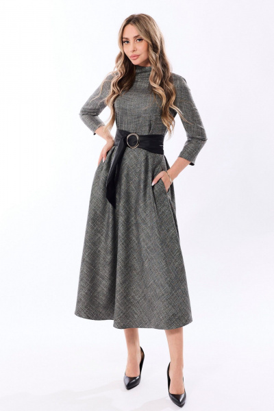 Демисезонное серое платье с застежкой на молнию и карманами Golden Valley 4756-5 темно-серый - фото 1