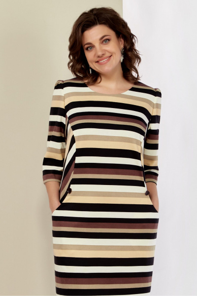 Демисезонное мультиколорное платье из трикотажа с карманами Магия Стиля М-5752 полосы - фото 2