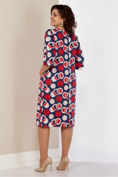 Демисезонное синее платье с кокетками и разрезом из трикотажа Магия Стиля М-5752 круги - фото 2