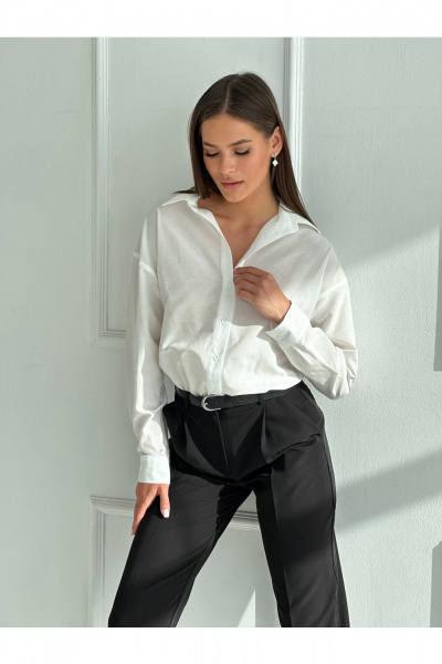 Демисезонная белая блуза свободного стиля с отложным воротником Allma B-10 молочный - фото 1