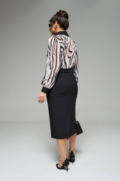 Платье миди с отрезной линией талии и длинным рукавом Beautiful&Free 6281 черный - фото 7