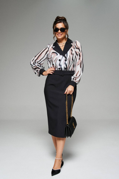 Платье миди с отрезной линией талии и длинным рукавом Beautiful&Free 6281 черный - фото 4