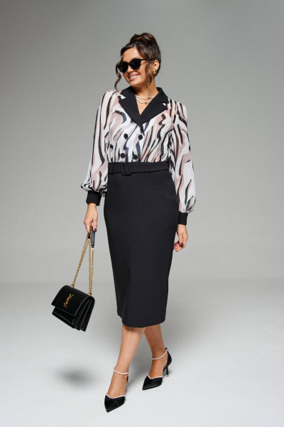 Платье миди с отрезной линией талии и длинным рукавом Beautiful&Free 6281 черный - фото 2