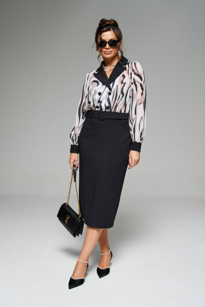 Платье миди с отрезной линией талии и длинным рукавом Beautiful&Free 6281 черный - фото 1