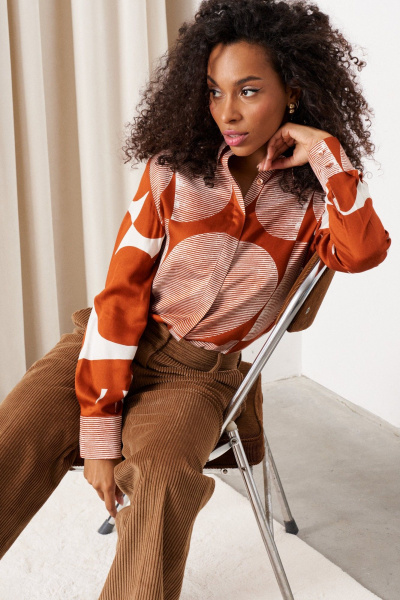 Блуза прямого силуэта с застежкой на пуговицы C. of PAPAYA NEW 1649 терракот - фото 4