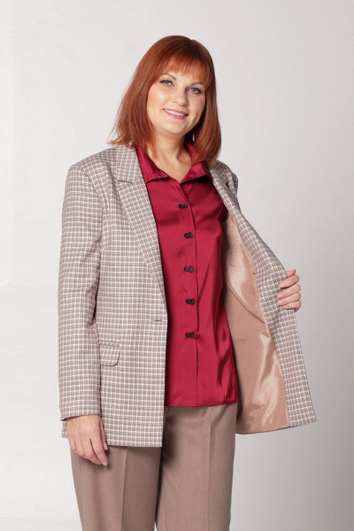 Жакет полуприлегающего силуэта с карманами и вытачками Соджи 583 коричнневый - фото 4