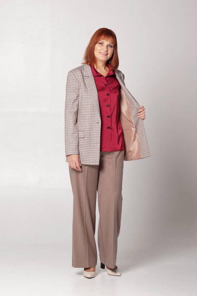 Жакет полуприлегающего силуэта с карманами и вытачками Соджи 583 коричнневый - фото 3