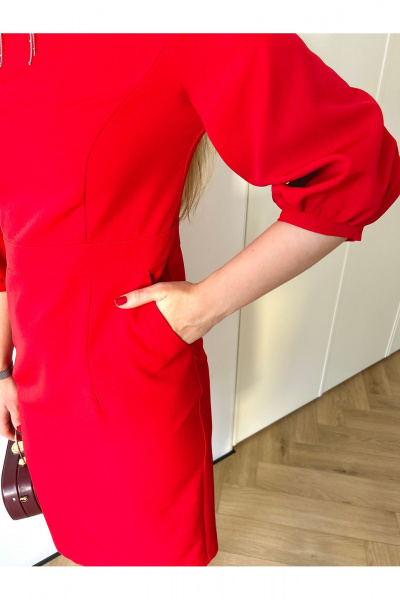 Приталенное платье ниже колена с рукавами-фонариками LIZET 520 красный - фото 2