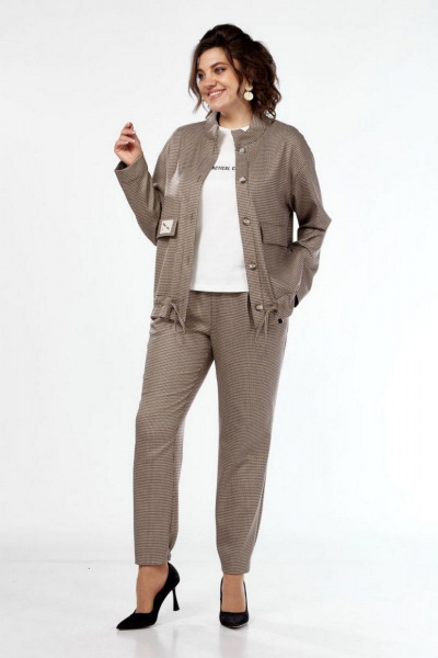 Брюки, жакет, майка Милора-стиль 1252 кофейно-молочный - фото 1