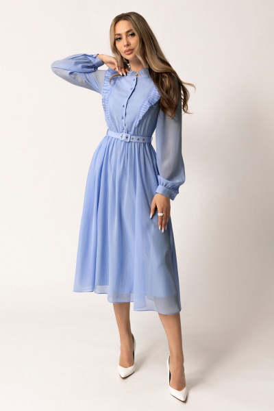 Демисезонное платье с воротником-стойкой и приталенным силуэтом Golden Valley 4861-1 голубой - фото 1