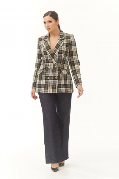 Жакет с двубортной застежкой из текстиля демисезон Elady 4307 зелеый_клетка - фото 6