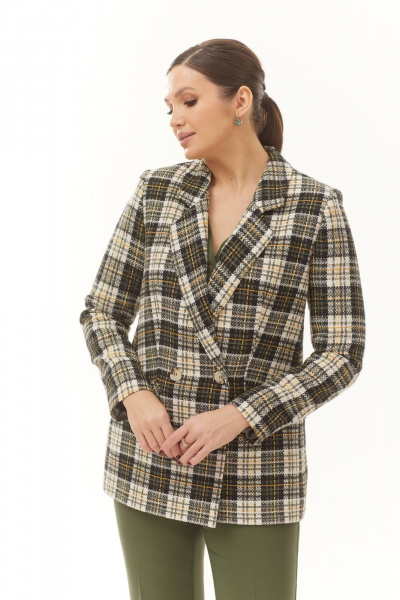 Жакет с двубортной застежкой из текстиля демисезон Elady 4307 зелеый_клетка - фото 1