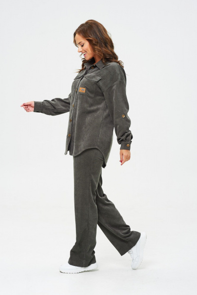 Демисезонный костюм из вельвета с блузой и брюками VI ORO VR-1142-3 хаки - фото 4