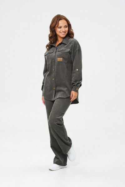 Демисезонный костюм из вельвета с блузой и брюками VI ORO VR-1142-3 хаки - фото 3