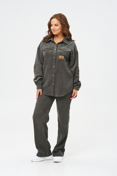 Демисезонный костюм из вельвета с блузой и брюками VI ORO VR-1142-3 хаки - фото 2