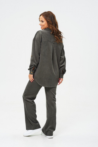 Демисезонный костюм из вельвета с блузой и брюками VI ORO VR-1142-3 хаки - фото 7
