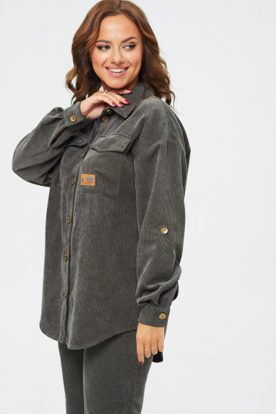 Демисезонный костюм из вельвета с блузой и брюками VI ORO VR-1142-3 хаки - фото 5