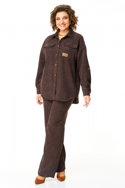 Демисезонный костюм из вельвета с блузой и брюками VI ORO VR-1142-3 шоколад - фото 3