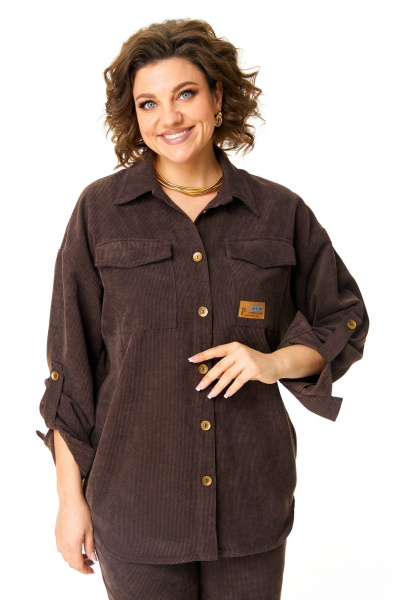 Демисезонный костюм из вельвета с блузой и брюками VI ORO VR-1142-3 шоколад - фото 8