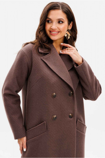 Демисезонное пальто из пальтовой ткани прямого силуэта Mislana 8552 шоколад - фото 12