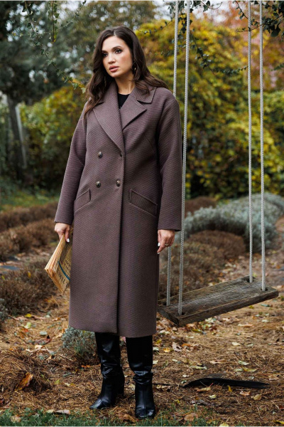 Демисезонное пальто из пальтовой ткани прямого силуэта Mislana 8552 шоколад - фото 9