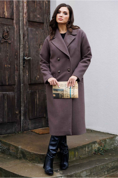 Демисезонное пальто из пальтовой ткани прямого силуэта Mislana 8552 шоколад - фото 8