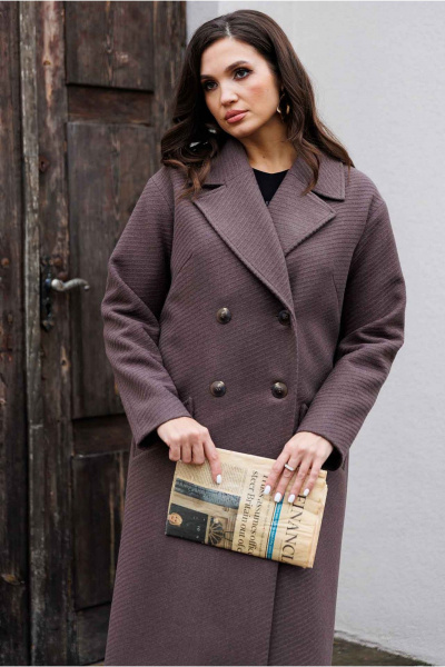 Демисезонное пальто из пальтовой ткани прямого силуэта Mislana 8552 шоколад - фото 7