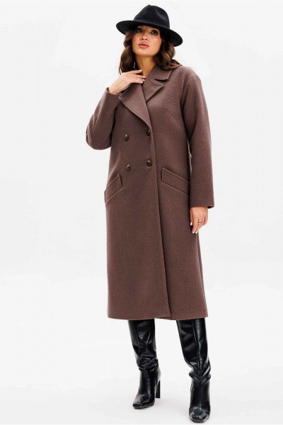 Демисезонное пальто из пальтовой ткани прямого силуэта Mislana 8552 шоколад - фото 3