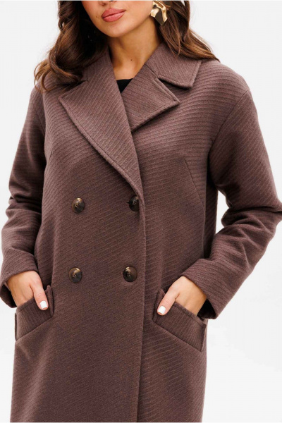 Демисезонное пальто из пальтовой ткани прямого силуэта Mislana 8552 шоколад - фото 5