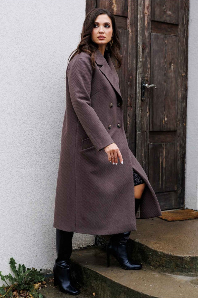 Демисезонное пальто из пальтовой ткани прямого силуэта Mislana 8552 шоколад - фото 13