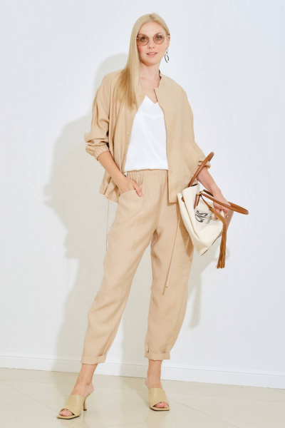 Бежевый комплект блузы и брюк для повседневной носки Achosa 104 бежевый - фото 6