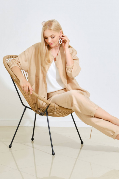 Бежевый комплект блузы и брюк для повседневной носки Achosa 104 бежевый - фото 5