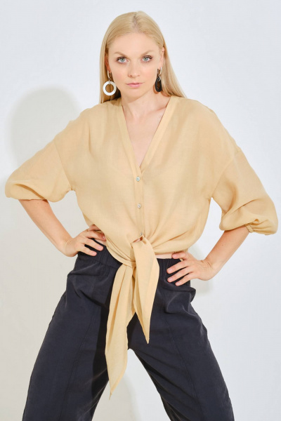 Бежевую блузу с классическим кроем для ежедневных образов Achosa 114 бежевый - фото 1
