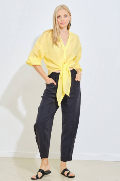 Жёлтая блуза свободного силуэта из текстиля Achosa 114 желтый - фото 5
