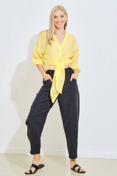 Жёлтая блуза свободного силуэта из текстиля Achosa 114 желтый - фото 4