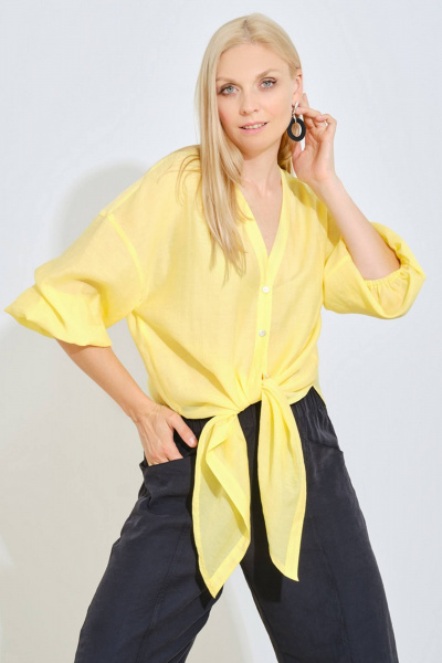 Жёлтая блуза свободного силуэта из текстиля Achosa 114 желтый - фото 3