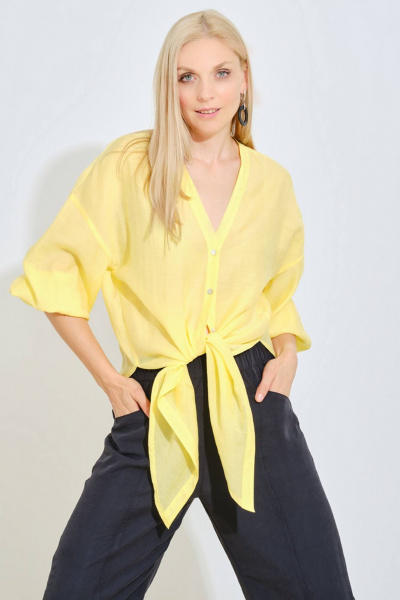 Жёлтая блуза свободного силуэта из текстиля Achosa 114 желтый - фото 1