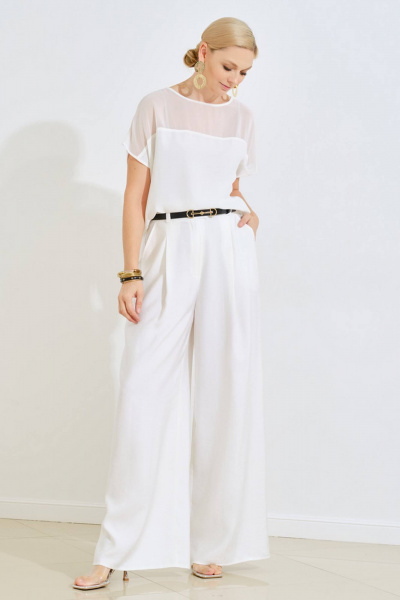 Белая летняя блуза на каждый день из текстиля Achosa 2464 белый - фото 3