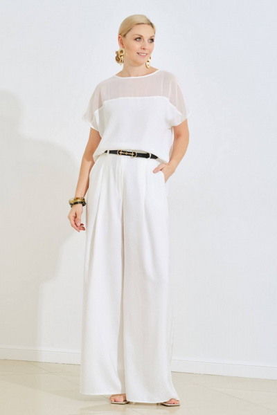 Белая летняя блуза на каждый день из текстиля Achosa 2464 белый - фото 2