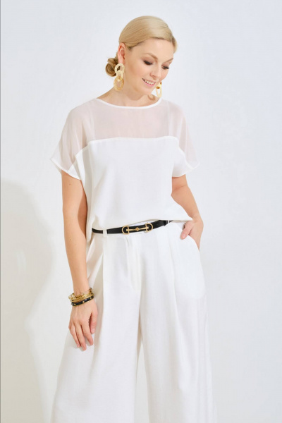 Белая летняя блуза на каждый день из текстиля Achosa 2464 белый - фото 1